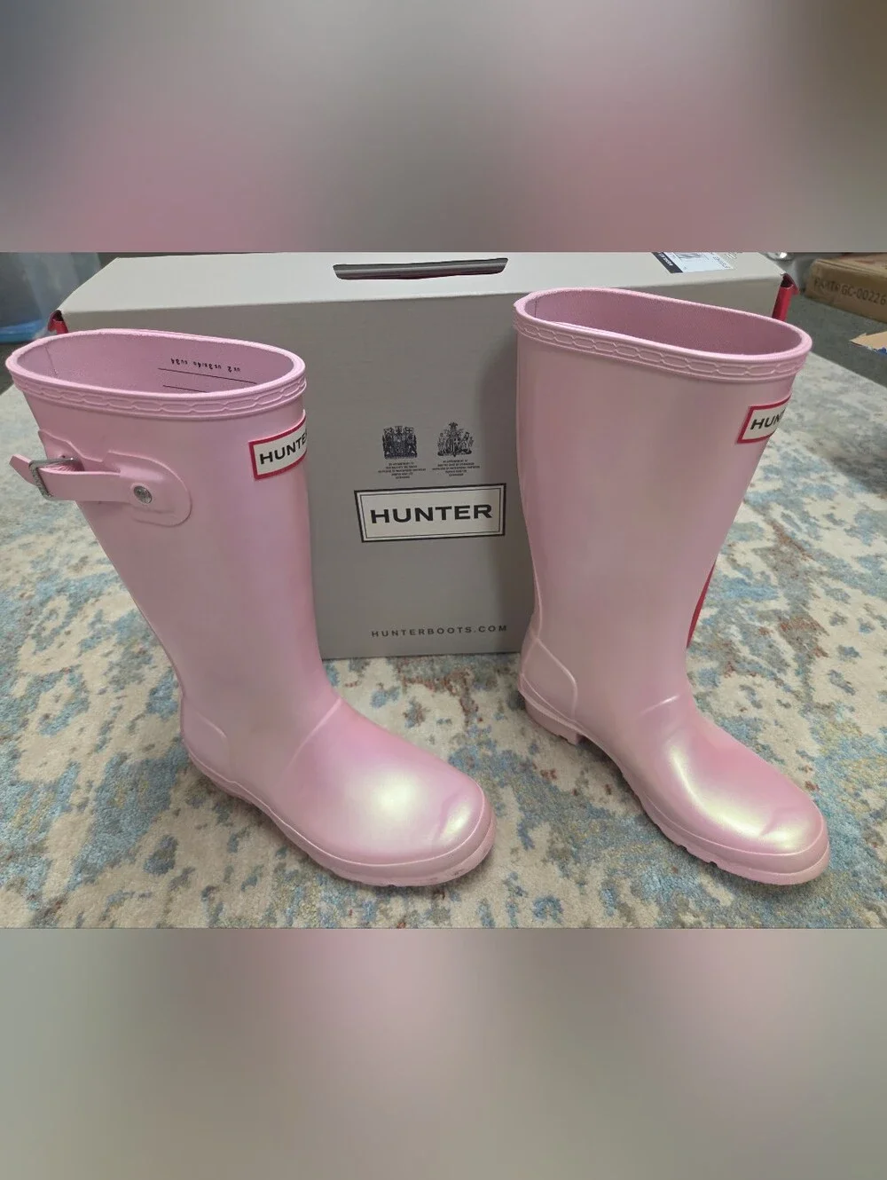 Hunter Pink Glossy Girl's Mid Rain Boots
